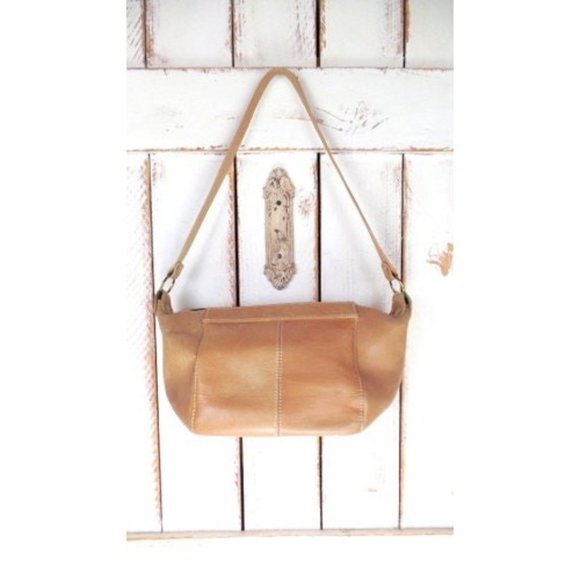 Tan brown leather shoulder purse/light brown leather hand bag - Picture 2 of 7